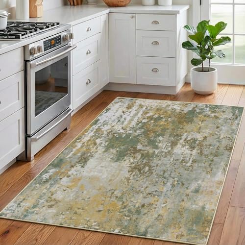 Entryway Rug 3x5 Green Door Mat Indoor Entrance 36x60, Washable Small Throw Rugs for Kitchen Floor, Entry, Front Door, Bedroom Bedside, Non-Slip Low Pile Stain & Fade Resistant, Sage Green - Image 2