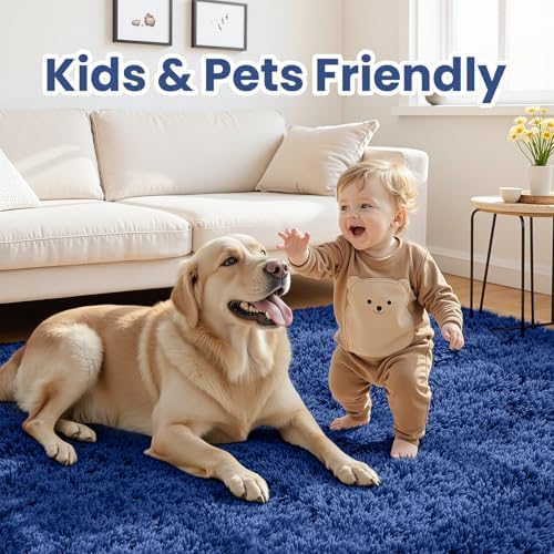 5x8 Fluffy Shag Area Rugs for Living Room Bedroom: Soft Plush Carpet Blue - Image 4