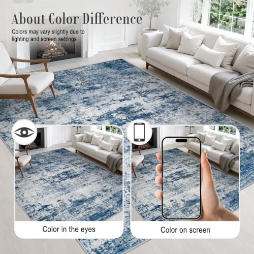 Area Rug Living Room: 3x5 Modern Washable Indoor Soft Carpet Blue - Image 6