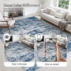 6x9 Area Rug Living Room Rug: Washable Modern Abstract Soft Thin Rug Indoor Floor No Slip Stain Resistant Carpet for Bedroom Dining Room Farmhouse Nursery Home Office - Blue - Image 5