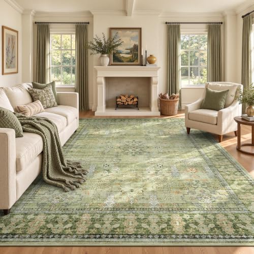 8x10 Area Rug for Living Room, Non-Slip Washable Large Carpet, Sage Green by Lofus