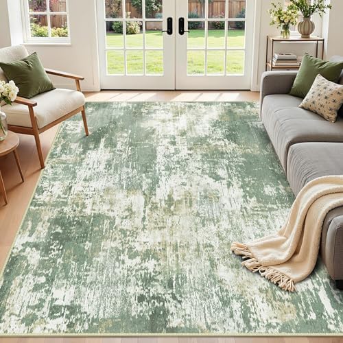 RELEANY Washable 6'x9' Abstract Area Rug for Living Room Light Green by RELEANY