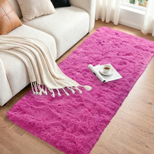 2x6 Hot Pink Fluffy Soft Runner Rug Non-Slip for Kids Bedroom Nursery - Image 3