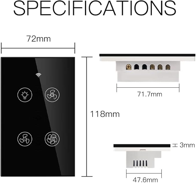 MOES WiFi Smart Ceiling Fan Light Wall Switch, Smart Life/Tuya APP Remote Timer and Counterdown, Compatible with Alexa and Google Home, Black No Hub Required