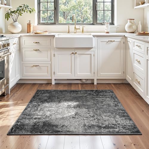 Entryway Rug 3x4 Black Bedroom Area Rug Washable Non Slip Abstract Boho Rugs for Indoor Entry, Kitchen, Classroom, Bathroom, Kids Girls Room, Office, College Dorm Small Carpet by OmpaaHomeDecor