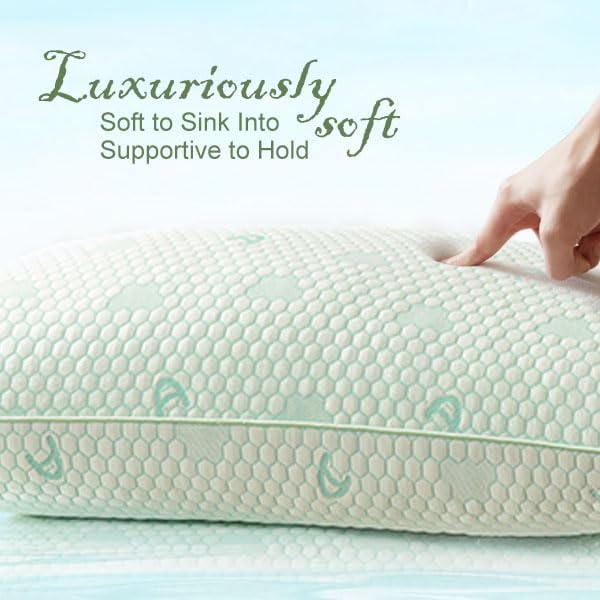 ACCURATEX Cooling Memory Foam Pillows for Sleeping Queen Size Set of 2, Adjustable Fluffy Pillows with Removable Cover, Cool Bed Pillow for Side Back Stomach Sleepers, Machine Washable, Green