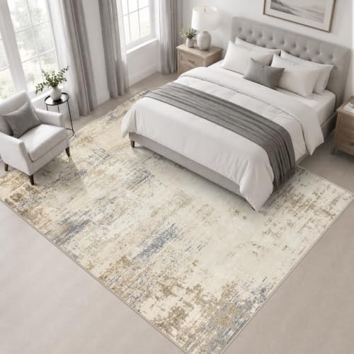 Area Rug Living Room: 5x5 Modern Washable Soft Carpet Beige Brown - Image 3
