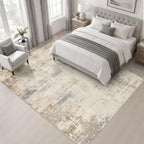 Area Rug Living Room: 6x6 Modern Washable Soft Carpet Beige Brown - Image 3