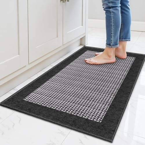 StepRite Kitchen Rugs, Kitchen Mats for Floor, 32"x20" Non-Slip Machine-Washable Kitchen Throw Rug, Absorbent Kitchen Runner Rugs Office, Kitchen Sink Standing Desk Mat, Kitchen Decor Carpet, Black by Bringcushiontoyourlife