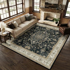 RELEANY Washable Area Rug, Square 8'x8', Black/Vintage/Beige by RELEANY