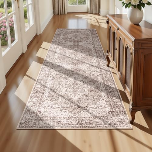 Lofus 2x8 Runner Rug for Hallways, Washable Kitchen Rugs, Non-Slip Rugs for Entryway and Bedroom, Vintage Boho Carpet, Soft Low Pile Long Runner Area Rug, Vintage Beige Brown - Image 2