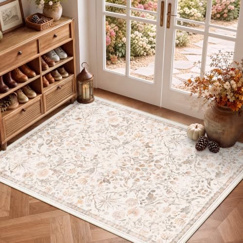SameBed 4x6 Area Rug Living Room, Vintage Washable Carpet Cream Beige - Image 4