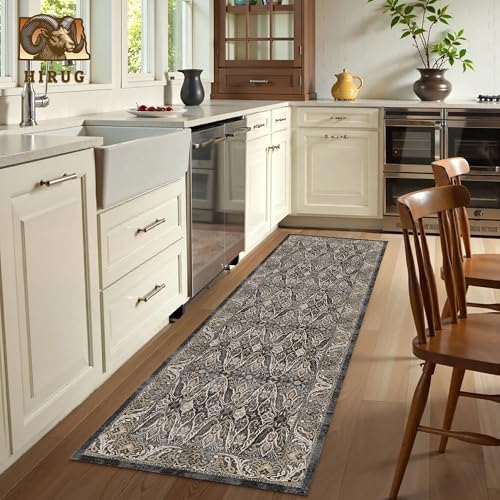 Washable Area Rug 2'6'' x 8' Vintage Traditional Persian Mat - Foldable Distressed Non-Slip Machine Washable Carpet for Living Room Bedroom Kitchen Home Decor - Ebony and Taupe - Image 4