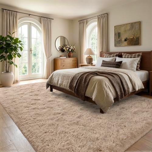 9x12 Extra Large Beige Fluffy Area Rug Non-Slip for Living Room Bedroom - Image 3