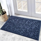 Bulijojo Sturdy Front Entrance Doormats,Durable Heavy Duty Welcome Mat,Thick Absorbent Natural Rubber Non Slip Mat,Easy Clean Entryway Mat 17x30 Inch Leaves Blue by ShowYourStyle