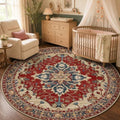 RELEANY Washable Area Rug, Round 5ft, Red/Blue by RELEANY