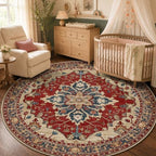 RELEANY Washable Area Rug, Round 5ft, Red/Blue by RELEANY