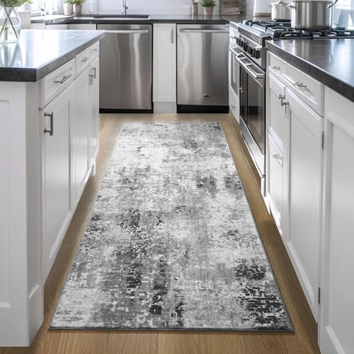 Ompaa 2x6 Rug Runners for Hallways Kitchen Runner Rug Non Slip Washable Grey Long Runner Rugs with Rubber Backing Soft Abstract Carpet Runner for Hallways, Kitchen, Bedroom, Bathroom, Entryway - Image 3
