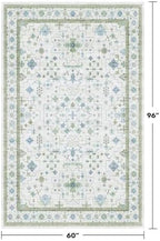 Green and Blue Kids Rugs for Bedroom 5x8 - Oushak Boho Cute Area Rug, Washable Low Pile Non-Slip Soft Foldable Indoor Carpet for Nursery, Playroom - Image 2
