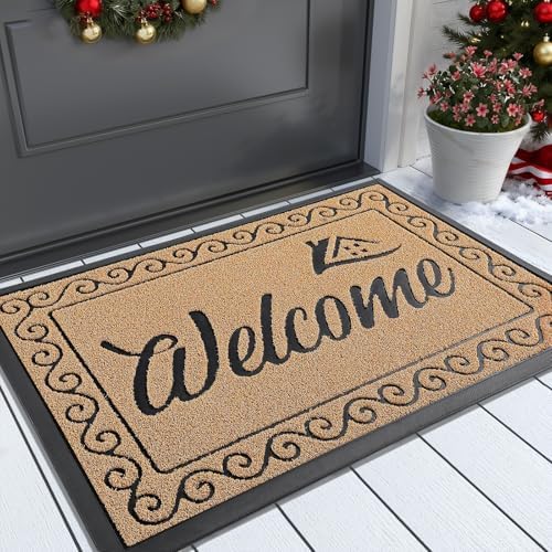 Yimobra Welcome Mat Outdoor Indoor, Waterproof Heavy Duty Front Door Mat Outside Entrance, Extra Sturdy Non-Slip Doormat, Low Profile, Dirt Trapping, 36x24 Inches, Yellow by Yimobra