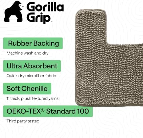 GORILLA GRIP Chenille Bath Rug Mat for Square Toilet Base, 24x19 Latte - Image 3