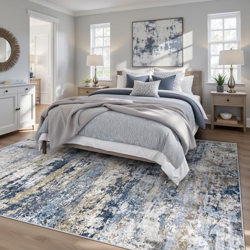 pmtsns Area Rugs 6x9 for Living Room: Washable Rug Modern Abstract Neutral Soft Non-Slip Low-Pile Indoor Carpet for Bedroom Dining Room Playroom Home Office (Blue Grey Brown, 6'x9') - Image 2