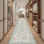 PLHXFR 2.6x14 Washable Runner Rug：Floral Indoor Kitchen Carpet Green Beige - Image 5