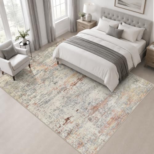 Area Rug Living Room: 4x4 Modern Washable Indoor Soft Carpet Taupe - Image 3