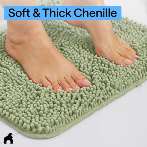 GORILLA GRIP Bath Rug Mat for Bathroom, Absorbent Chenille 60x17 Sage Green - Image 4