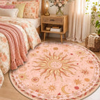 Vacuum-Friendly, Round 6ft Washable Area Rug, Pink Gold Beige Red - Image 2