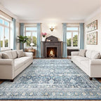 9x12 Area Rugs for Living Room, Blue Washable Non-Slip Large Carpet by Lofus