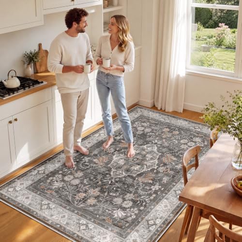 SameBed 5x7 Area Rug Living Room, Vintage Washable Carpet Warm Taupe - Image 4