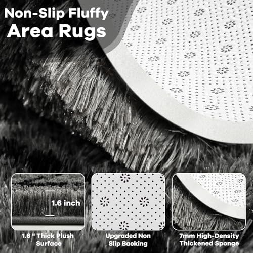 6x9 Large Dark Grey Fluffy Soft Area Rug Non-Slip for Living Room Bedroom - Image 6