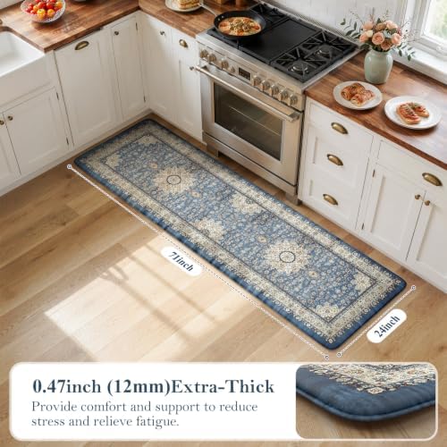 Collive Kitchen Mats for Floor Blue Boho Kitchen Runner Rugs, 24''x71'' - Image 2