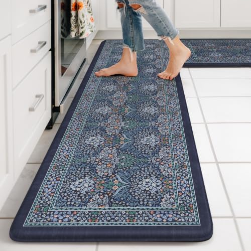 Collive Anti Fatigue Mats for Kitchen Floor, Dark Blue Kitchen Runner Rugs by Collive