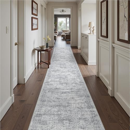 2'6 x 16' Runner Rug Non Slip,Washable Kitchen Rugs,Grey by Restydon