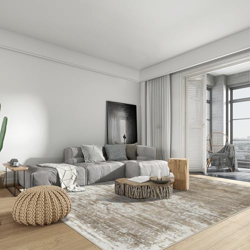 9x12 Area Rugs for Living Room: Washable Abstract Brown White Carpet - Image 3
