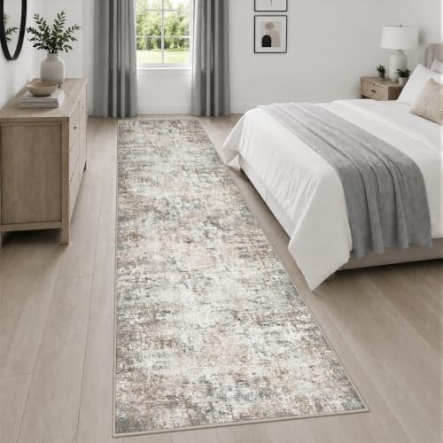 2.6x14 Washable Runner Rug:Modern Abstract Indoor Soft Carpet Brown - Image 4