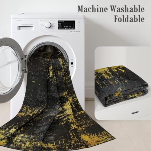 8x10 Area Rug Living Room: Modern Washable Soft Carpet Black Gold - Image 7