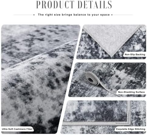 2.6x10 Washable Runner Rug:Modern Abstract Soft Carpet Dark Black - Image 7
