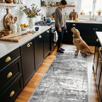 Washable 2X10 Kitchen Area Rug: Entryway Abstract Rug Runner Soft Bedroom Besides Floor Mat Non-Slip Indoor Farmhouse Carpet for Bathroom Living Room Stain Resistant Runner for Family(2x10,Black/Grey) by HYHAOYUNLAI