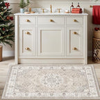 Washable Hallway 3x4 Floor Mats: Farmhouse Non-Slip Kitchen Sink Area Rug Water-Resistant Small Carpet for Living Room Bathroom Thin Soft Doormat Easy-Clean Decorative Rug for Pets Family(3x4,Beige) - Image 4