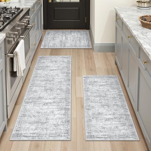 Kitchen Rugs Sets of 3, 2x3 2x4 2x5 Rug Runner,Grey by Restydon