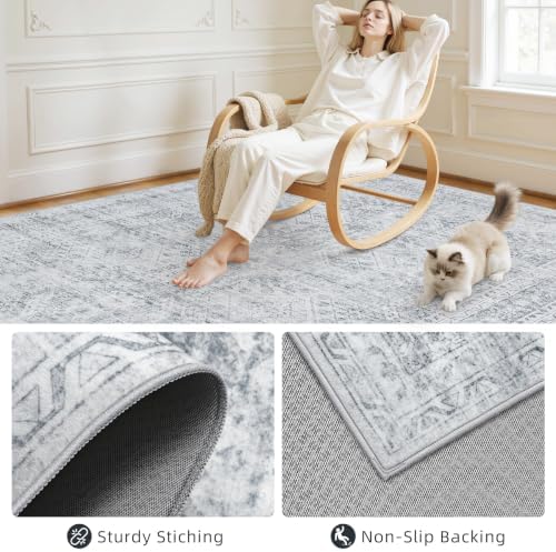 6x9 Area Rugs Living Room: Bedroom Neutral Washable Carpet Gray - Image 4
