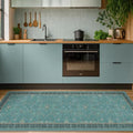 Teal Boho 2x5 Non Slip Small Kitchen Rug Runner - Washable Low Pile & Soft Carpet for Bathroom, Bedroom Beside Bed, Non Skid Floral Vintage Rugs for Laundry Room, Entryway by HazoHaus