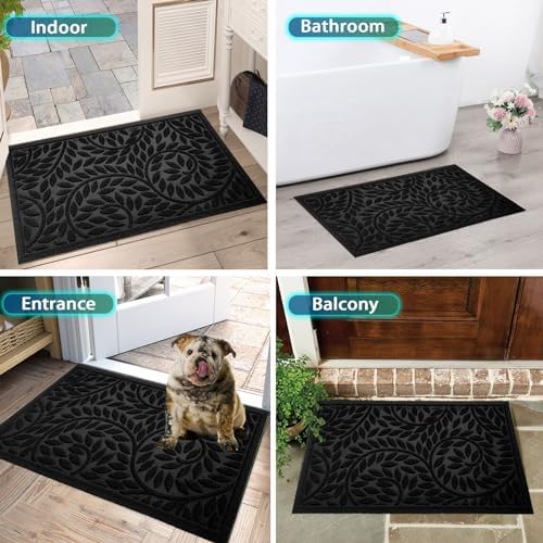 Bulijojo Front Door Mat Entrance,Durable Heavy Duty Welcome Mat,Thick Absorbent Natural Rubber Non Slip Mat,Sturdy Entryway Black 23"x35" - Image 6