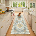 RELEANY Washable Area Rug, Runner 2'x7', Beige/Carbon Grey/Orange by RELEANY