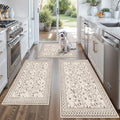 3-Piece Kitchen Rugs Set for Floor, Washable Non-Slip Farmhouse Kitchen Mats for Hardwood Floor, Rustic Floral Boho Runner Rug for Sink,Entryway & Hallway & Bathroom (Beige/Brown/Floral,2x3-2x4-2x5) by BYYVOORugsforYourHome