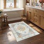 RELEANY Washable Area Rug, Small 2'6"x4', Beige/Carbon Grey/Orange by RELEANY