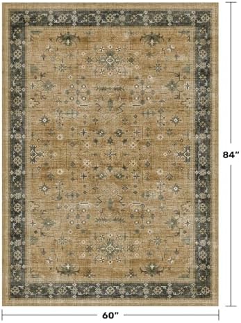 Hazo Haus Rustic Brown and Charcoal Olive Area Rug 5x7 for Living Room - Machine Washable Rugs for Dining Room, Kitchen Floor, Small Office, Low Pile Non-Slip Rubber Backing & Stain Resistant - Image 2